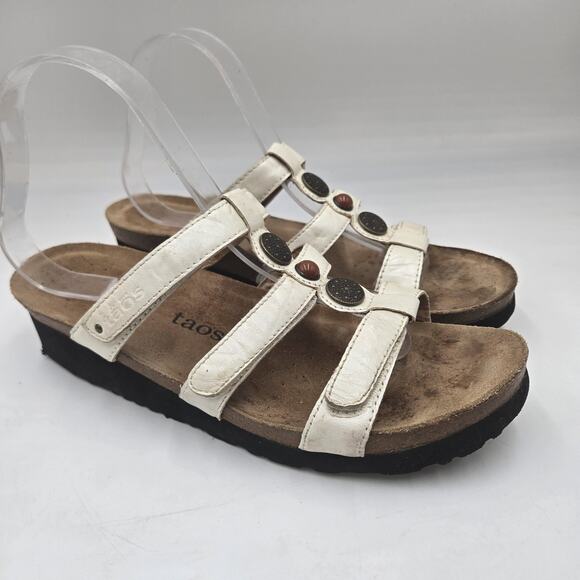 Taos Women's Prize White Leather Strappy Comfort Slide Sandals Size 10 - Picture 1 of 6